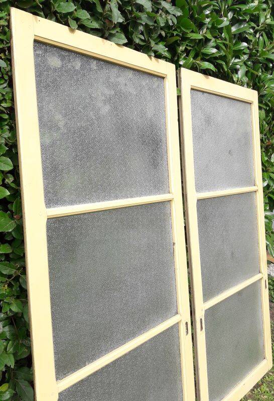 Pair of antique translucent glass sliding doors