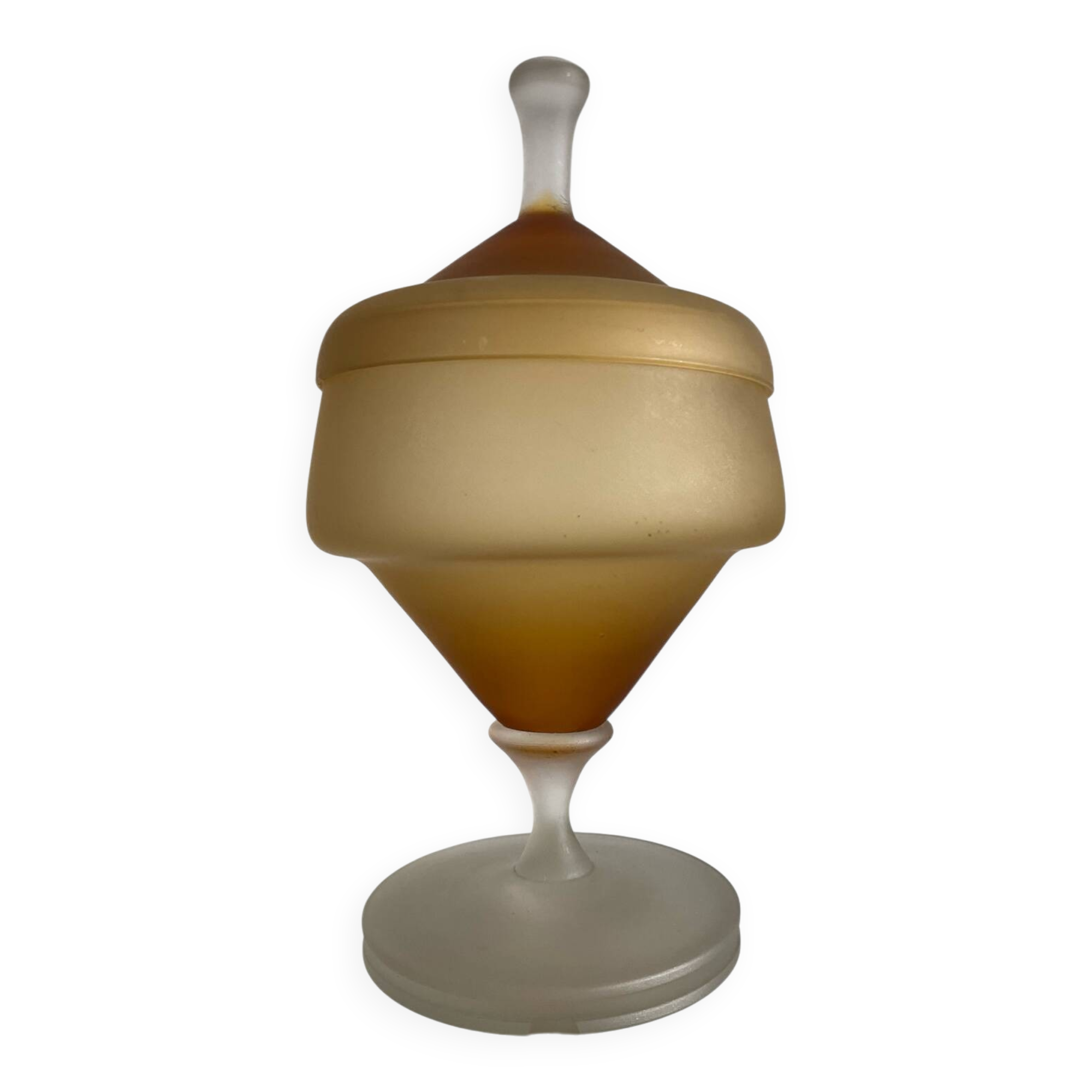 Vintage blown glass candy box on a stand