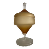 Vintage blown glass candy box on a stand