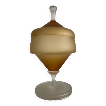 Vintage blown glass candy box on a stand