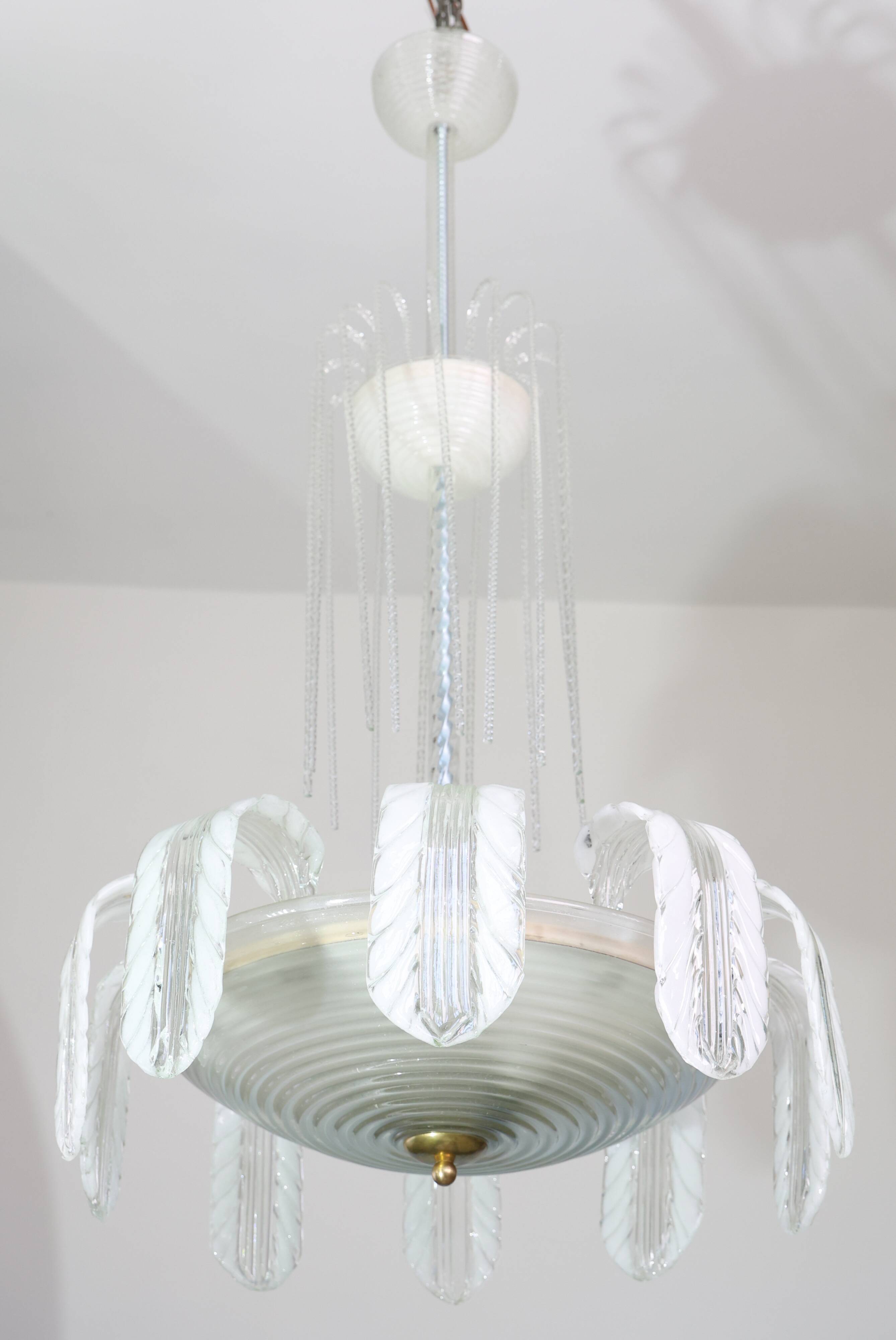 Museal Art Decò Ercole Barovier Murano Glass Chandelier, 1930