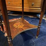 Bouillotte table pedestal table with marquetry decoration and bronze ornaments in the Louis style