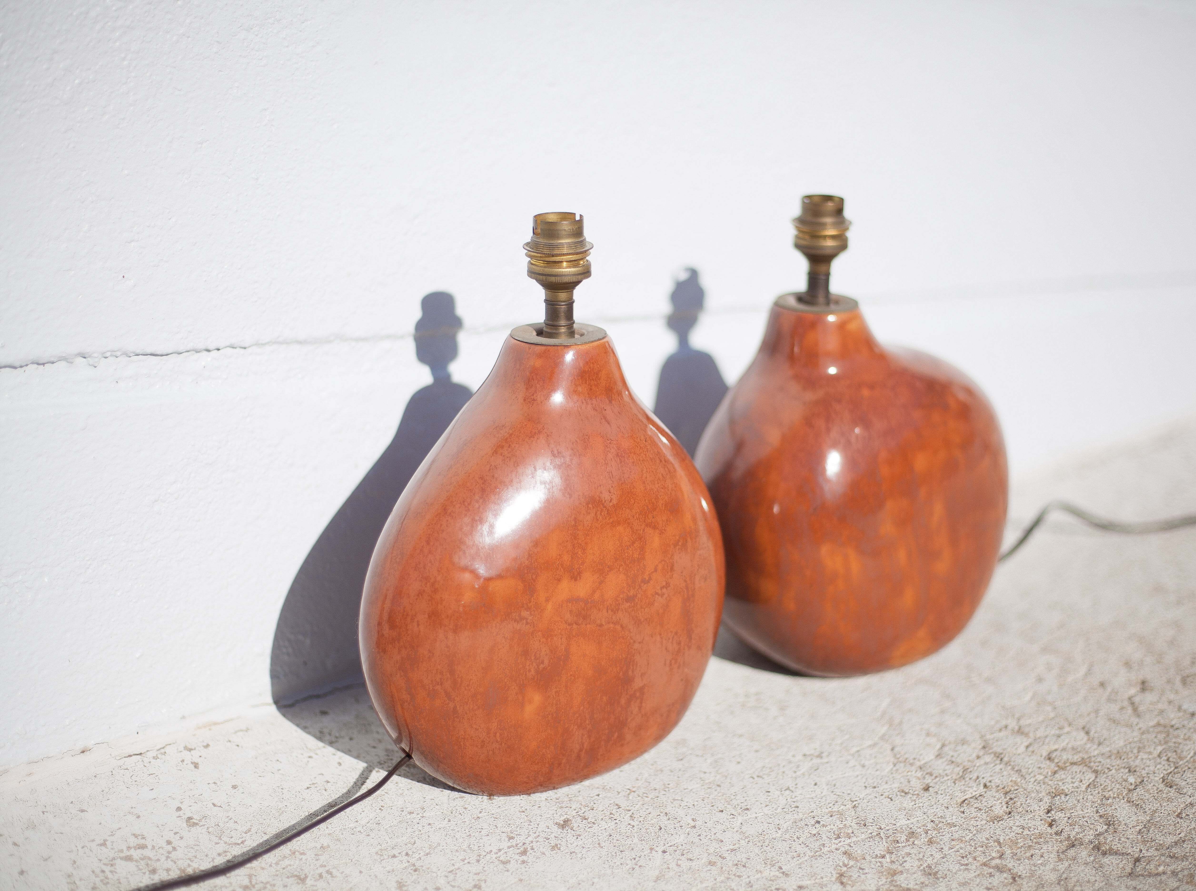 Paire de lampes terre cuite émaillé
