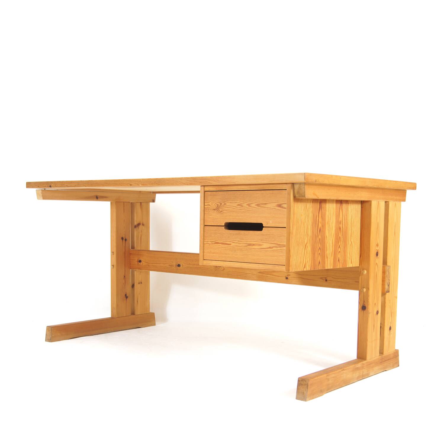 Retro Vintage Danish Pine Single Pedestal Writing Office Desk Mid Century 1970s