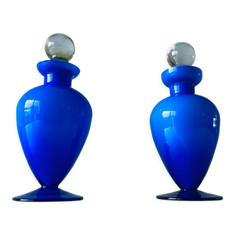 Duo of blue glass bottles