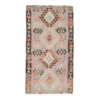 Tapis Kilim Antique Géométrique 5x10 Années 58, 168x313Cm