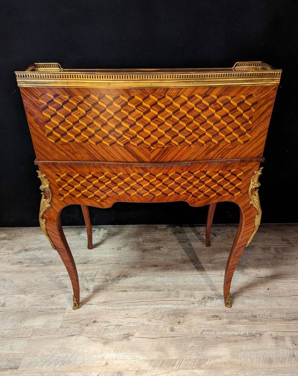 Louis XV Style Marquetry Stepped Desk
