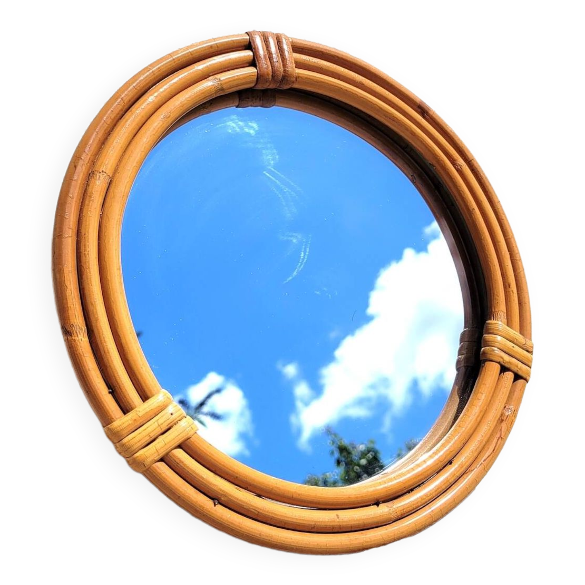 Small round rattan mirror 1970