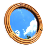 Small round rattan mirror 1970