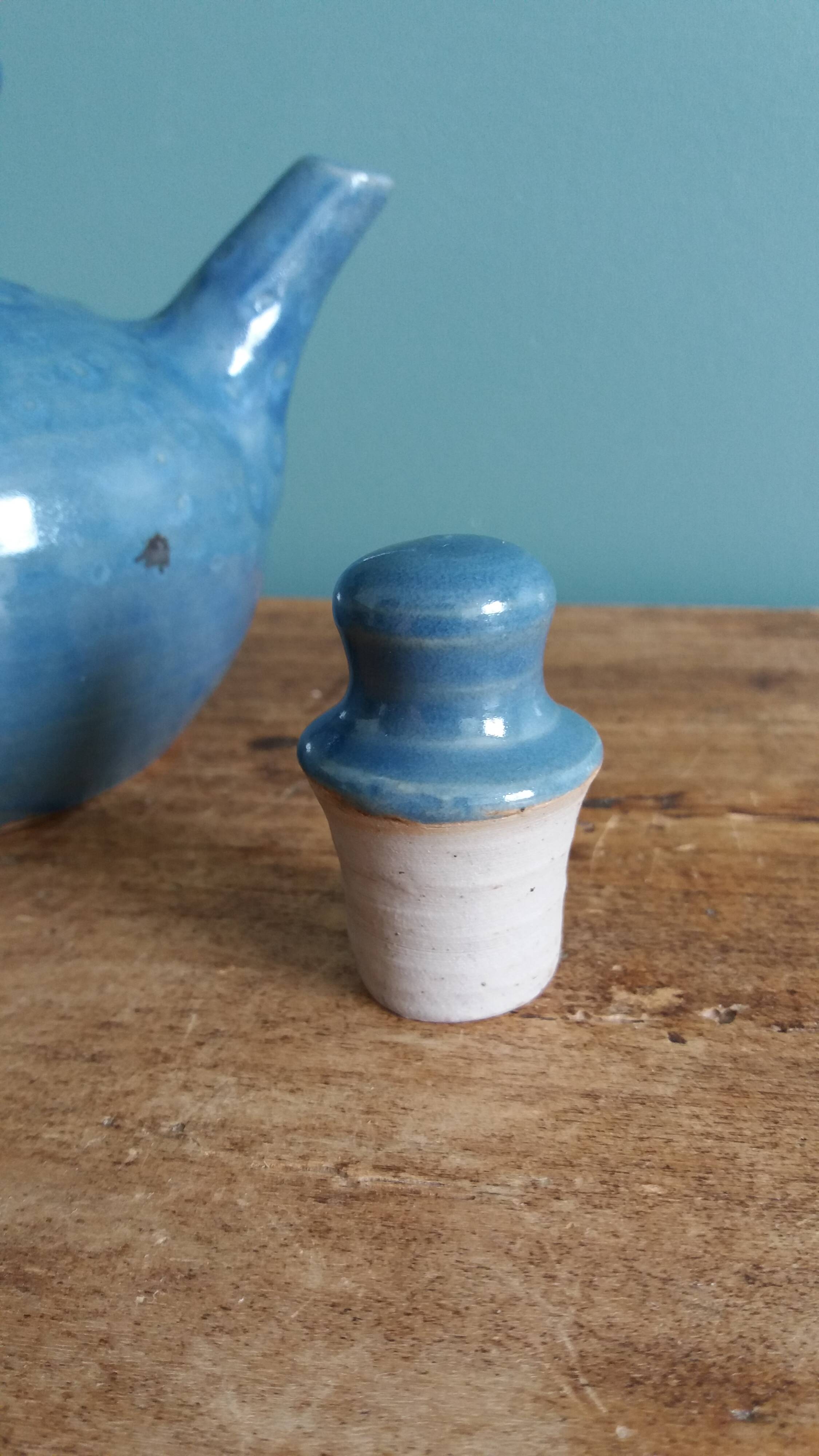 Blue glazed ceramic teapot signed