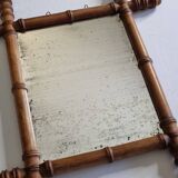 Antique turned wood mirror in bamboo style, late 19th century, 44 x 38 cm