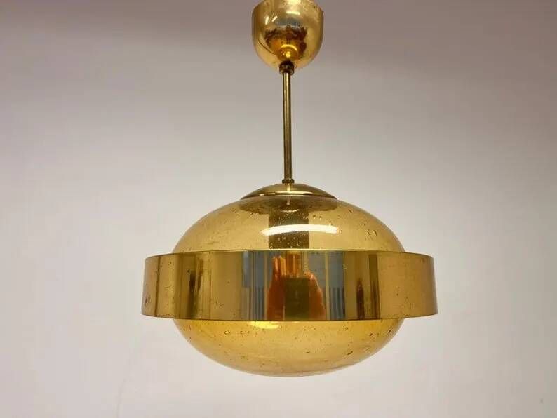 Mid century design Space Age UFO Brass Pendant by Kamenicky Senov, 1970s
