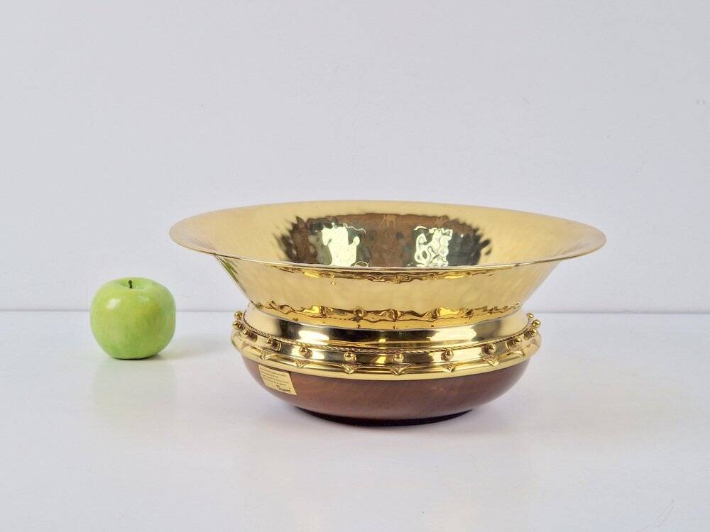 Vintage Valenti Gold Plated Centerpiece Bowl on Walnut Base, 1990s