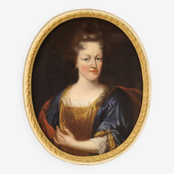 Antique oval painting portrait of a noble lady from 18th century