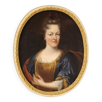 Peinture ovale antique portrait d’une noble dame du 18ème siècle