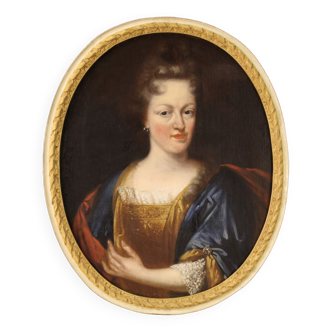 Antique oval painting portrait of a noble lady from 18th century