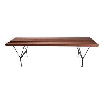 Banc en fer, laiton et bois, années 1950