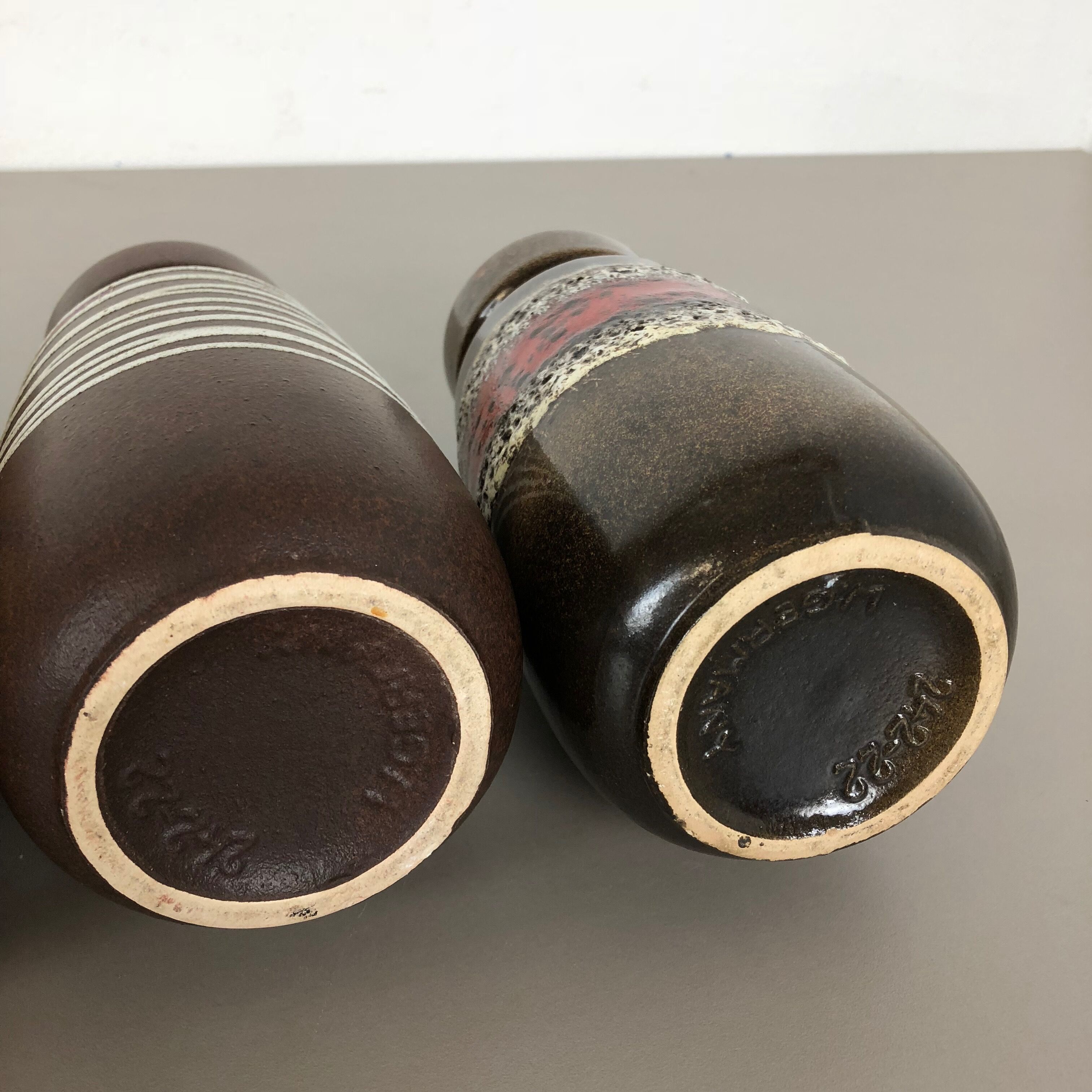 Set of four vintage pottery fat lava "242-22" vases made by Scheurich, Germany