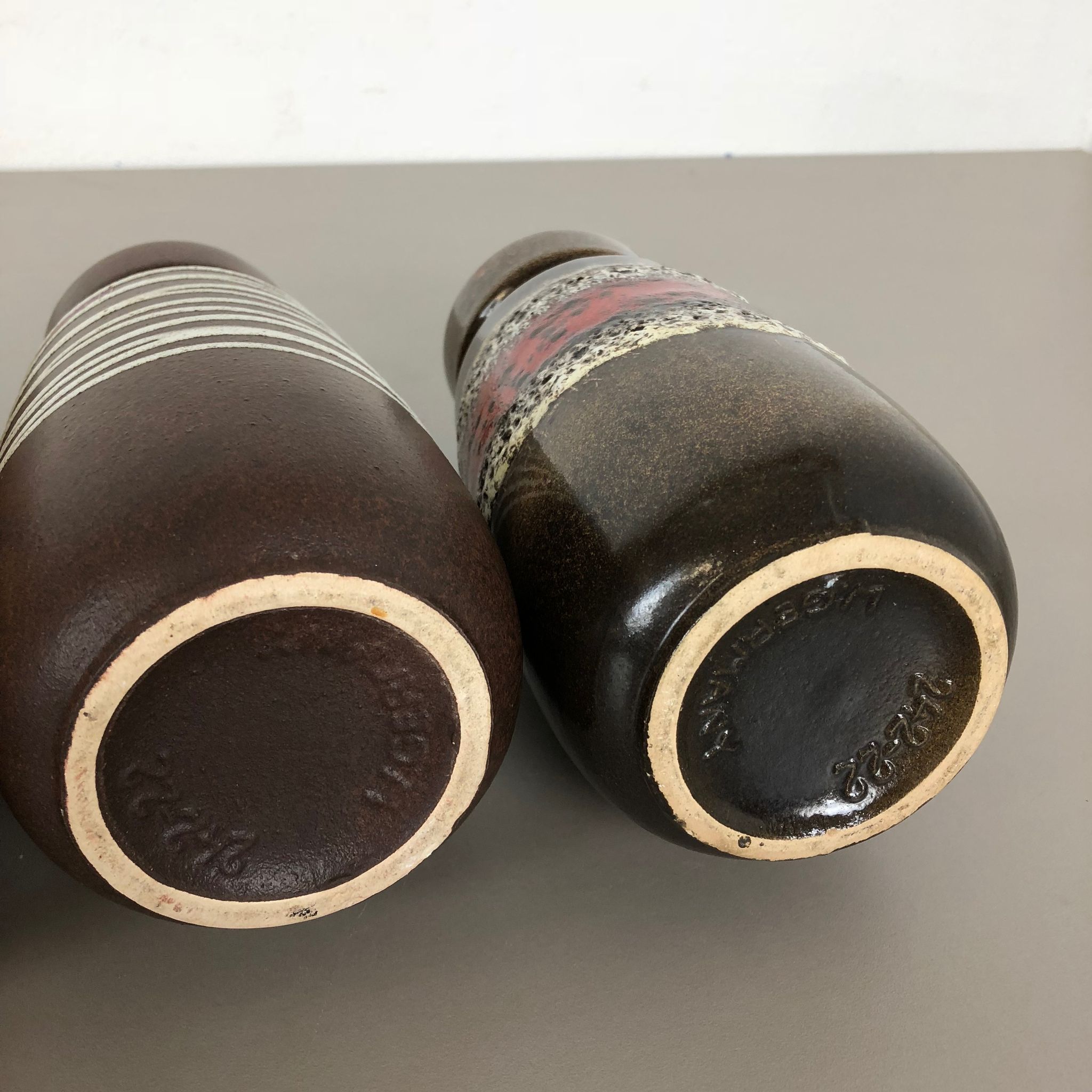 Set of four vintage pottery fat lava "242-22" vases made by Scheurich, Germany