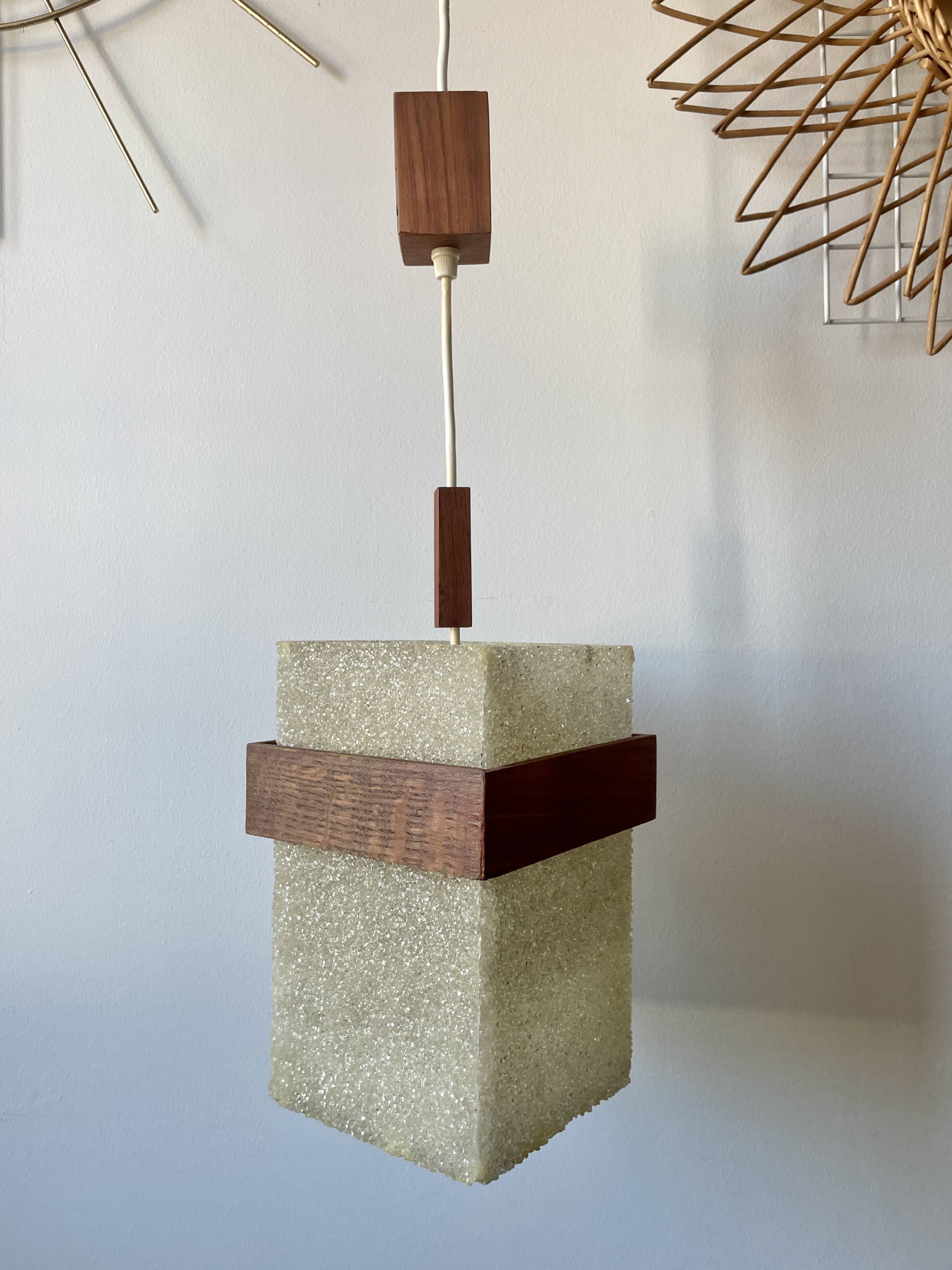 Teak and perspex pendant light from the 60s