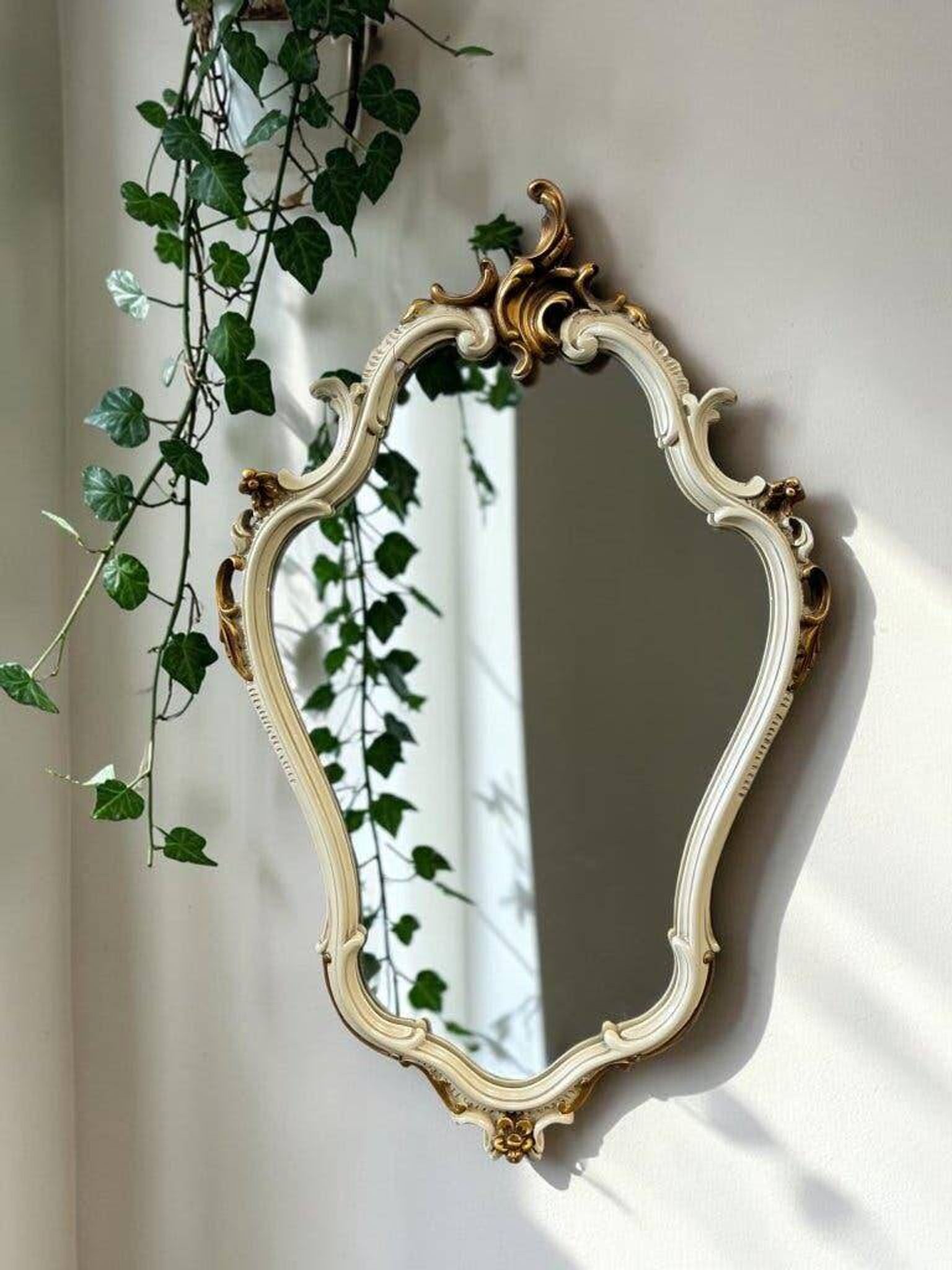 Vintage white and gold baroque mirror / wall mirror
