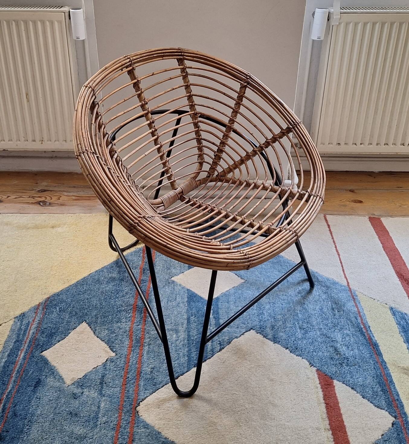 Pair of mid century bamboo and iron pod chairs, 1960s