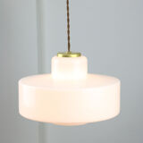 Mid-century Italian White Glass and Brass Pendant Lamp