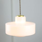 Mid-century Italian White Glass and Brass Pendant Lamp