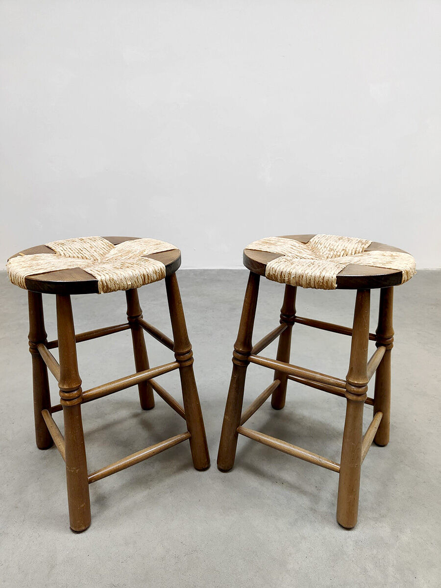 Vintage Brutalist French rope stool Wabi Sabi