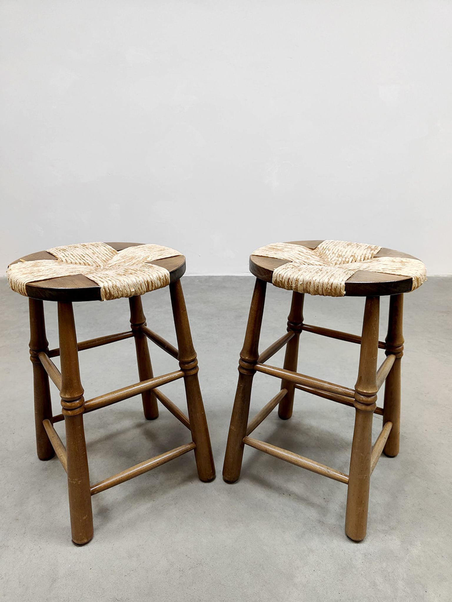Vintage Brutalist French rope stool Wabi Sabi