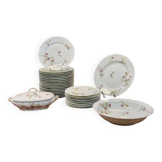 1950s Limoges Porcelain Floral Dinner Service - 31 Pieces