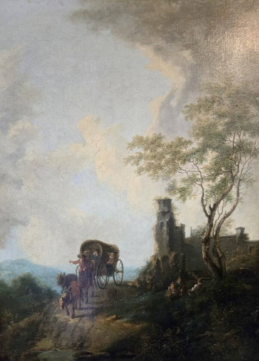 19th Century Italian School: oil on canvas painting "The Diligence"