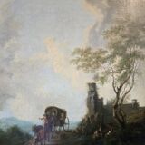 19th Century Italian School: oil on canvas painting "The Diligence"