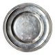 Round silver-plated metal dish monogrammed "MR"