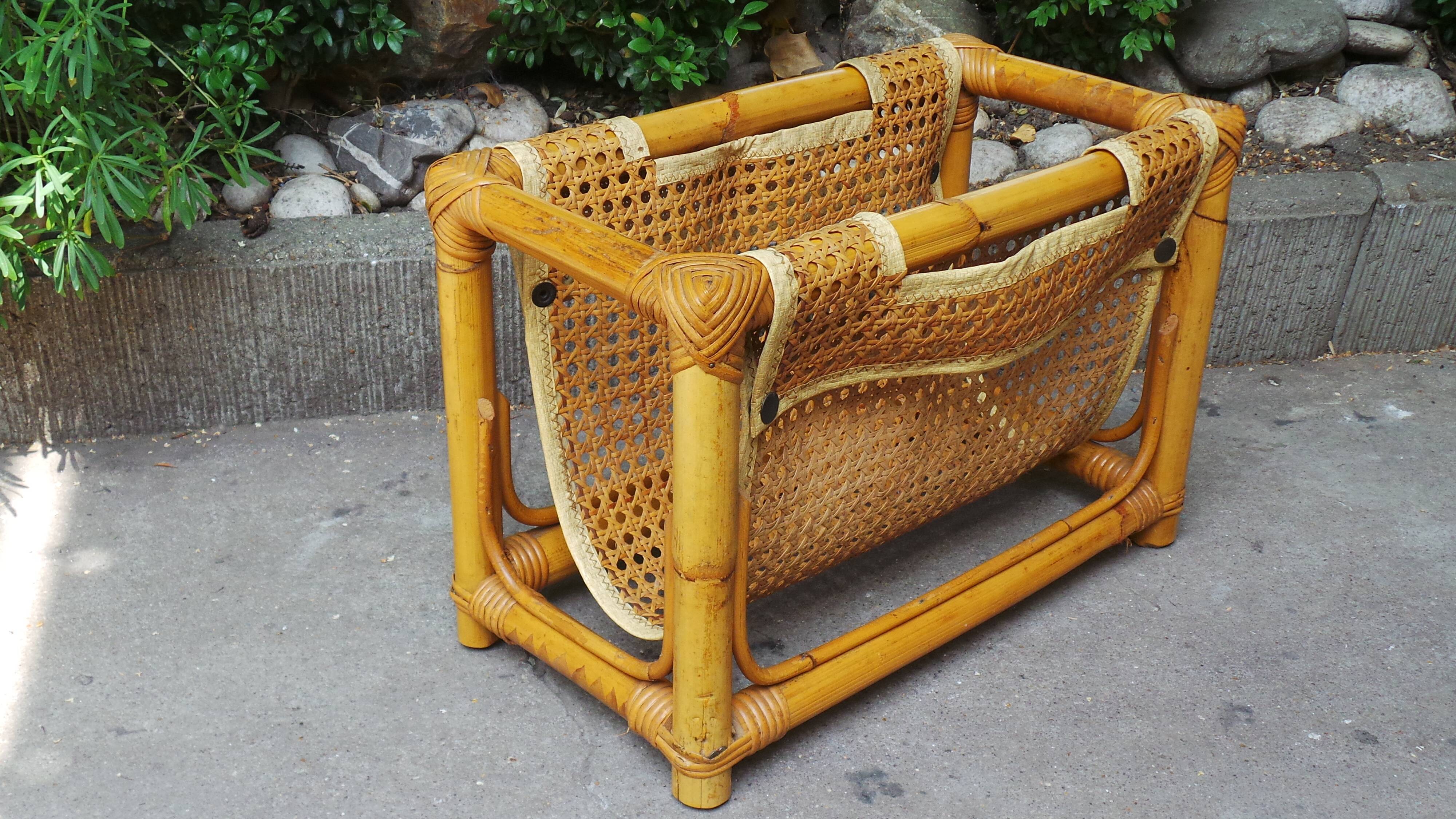 Vintage rattan magazine rack