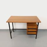 Vintage modernist desk in wood and black metal from the 60s