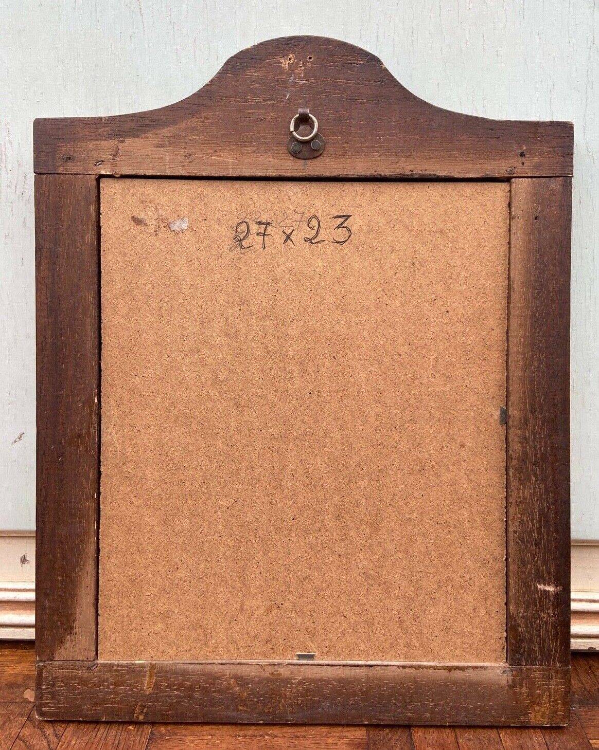 Old painting portrait of black boy in charcoal wooden frame signed RD 96