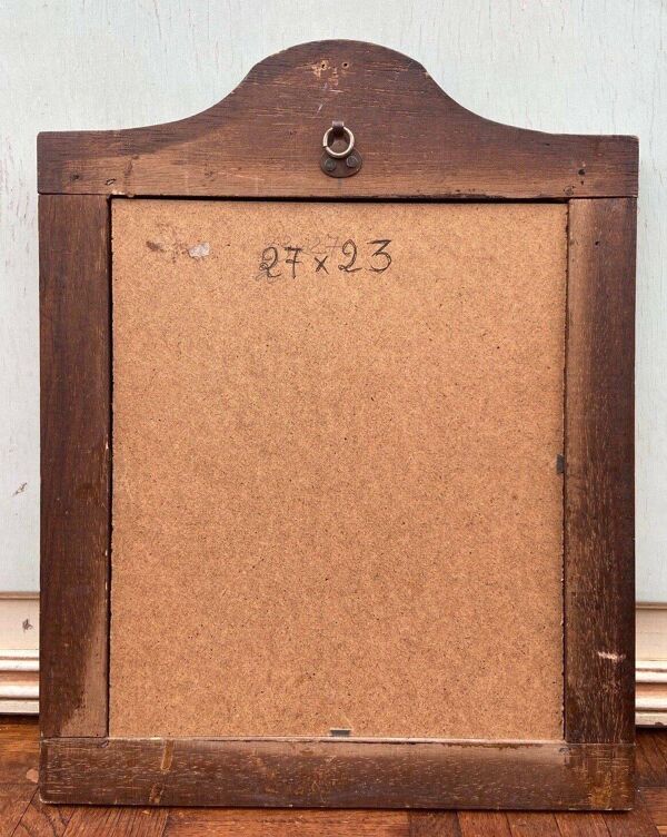 Tableau ancien portrait de garçon noir au fusain cadre en bois signé RD 96