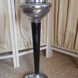 art deco chrome and black wood ashtray