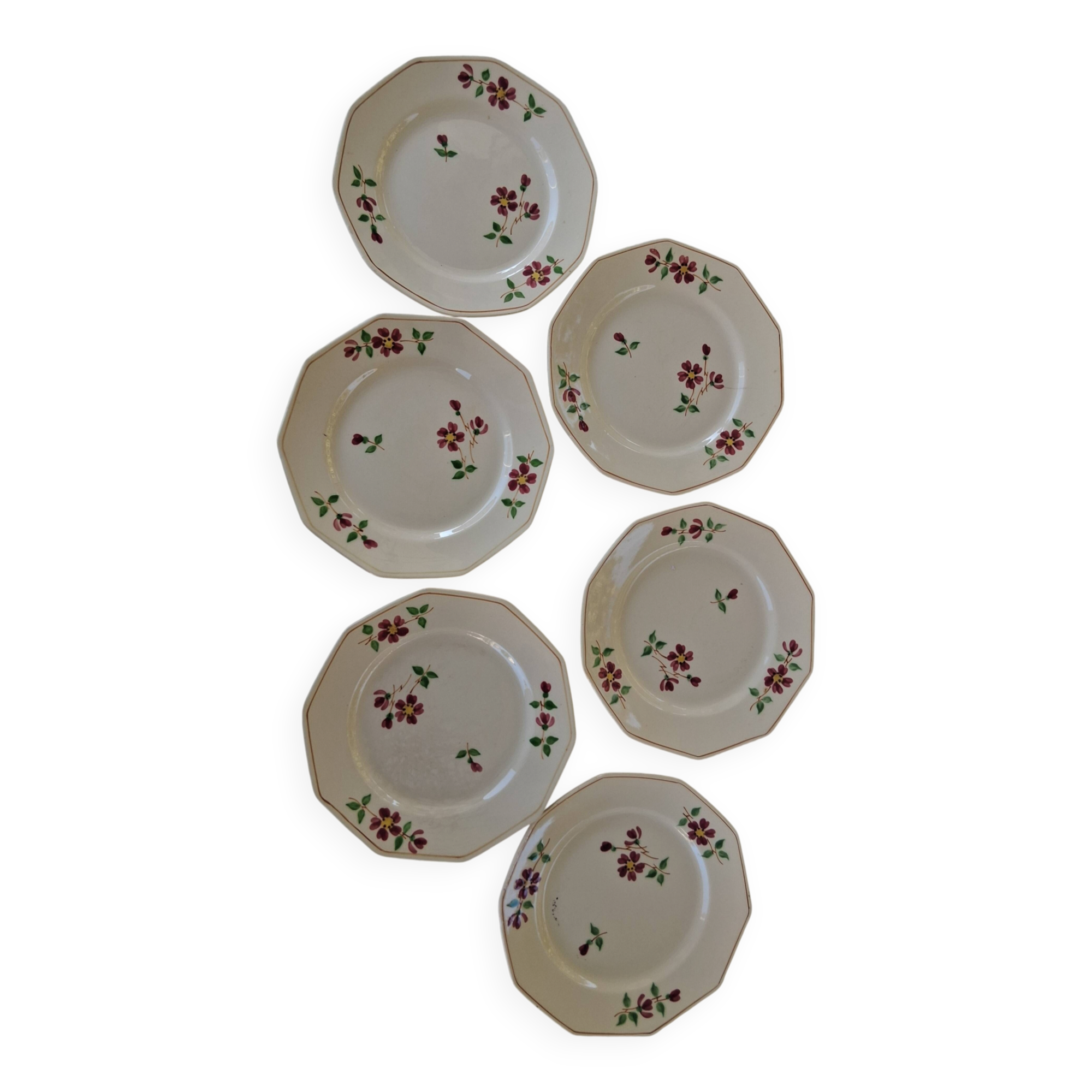 Set of 6 vintage dessert plates from Moulin des Loups in good condition.