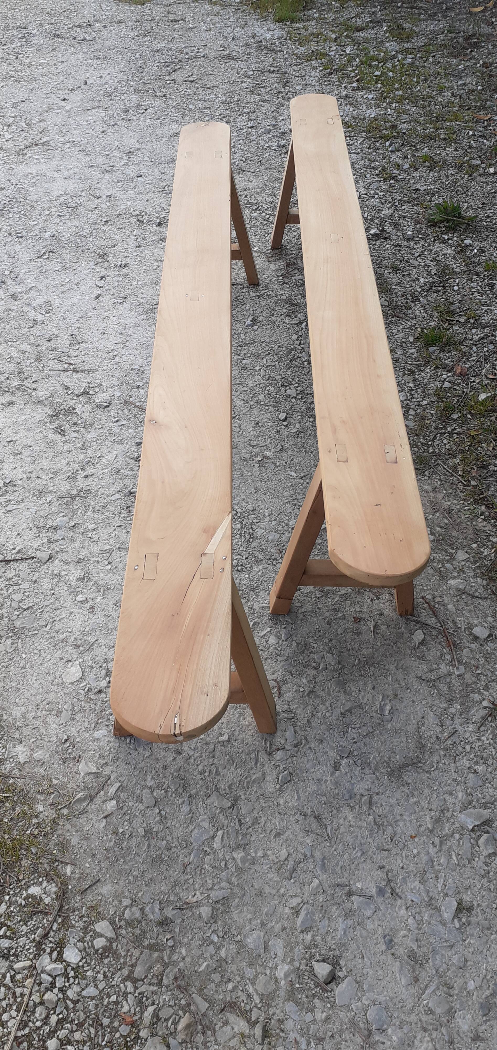 Pair of benches in raw wood cherry