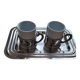 2 porcelain coffee cups with cup holder and metal tray
