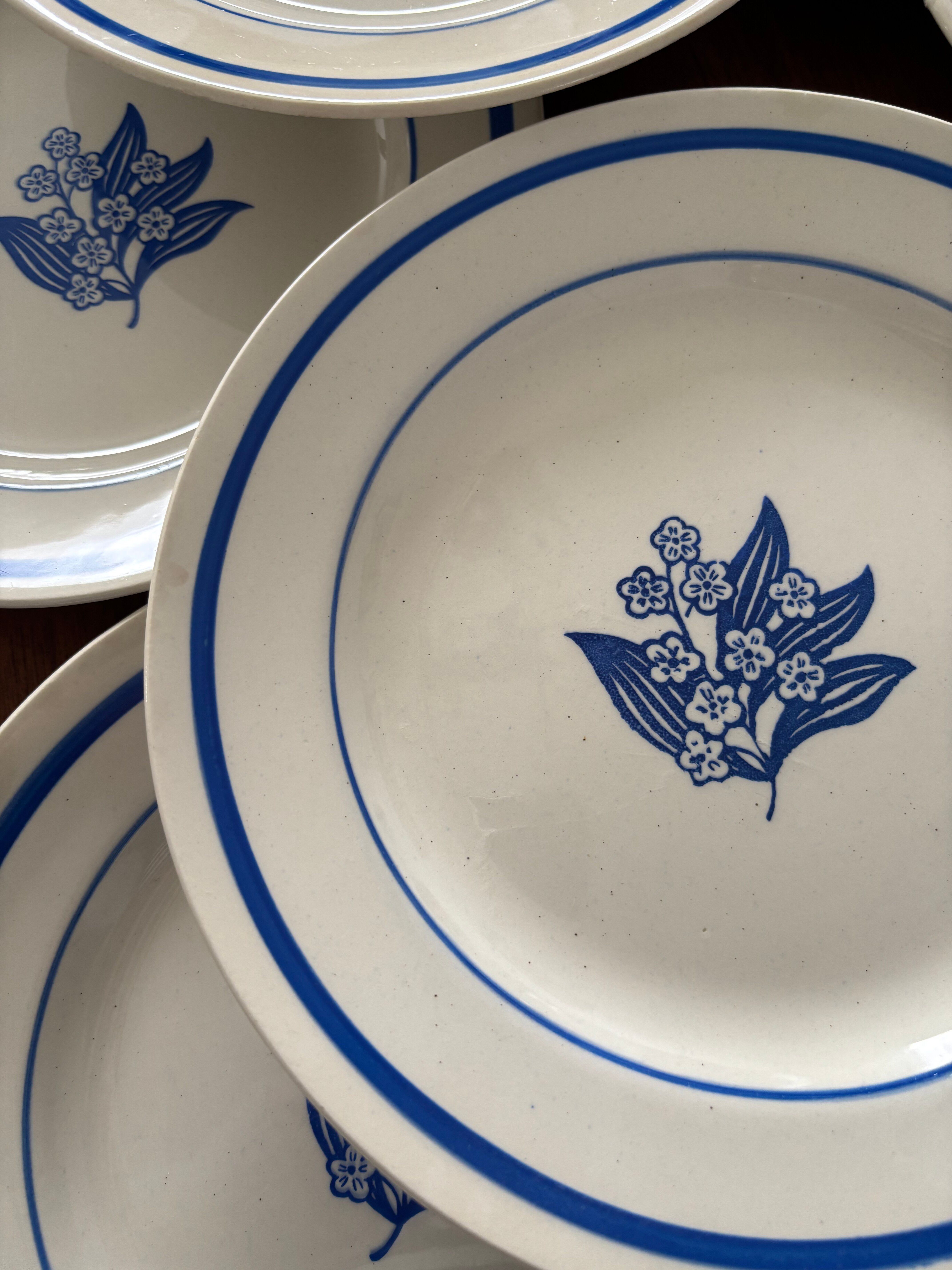 Set of 8 vintage flat plates in earthenware with blue flowers – Tableware