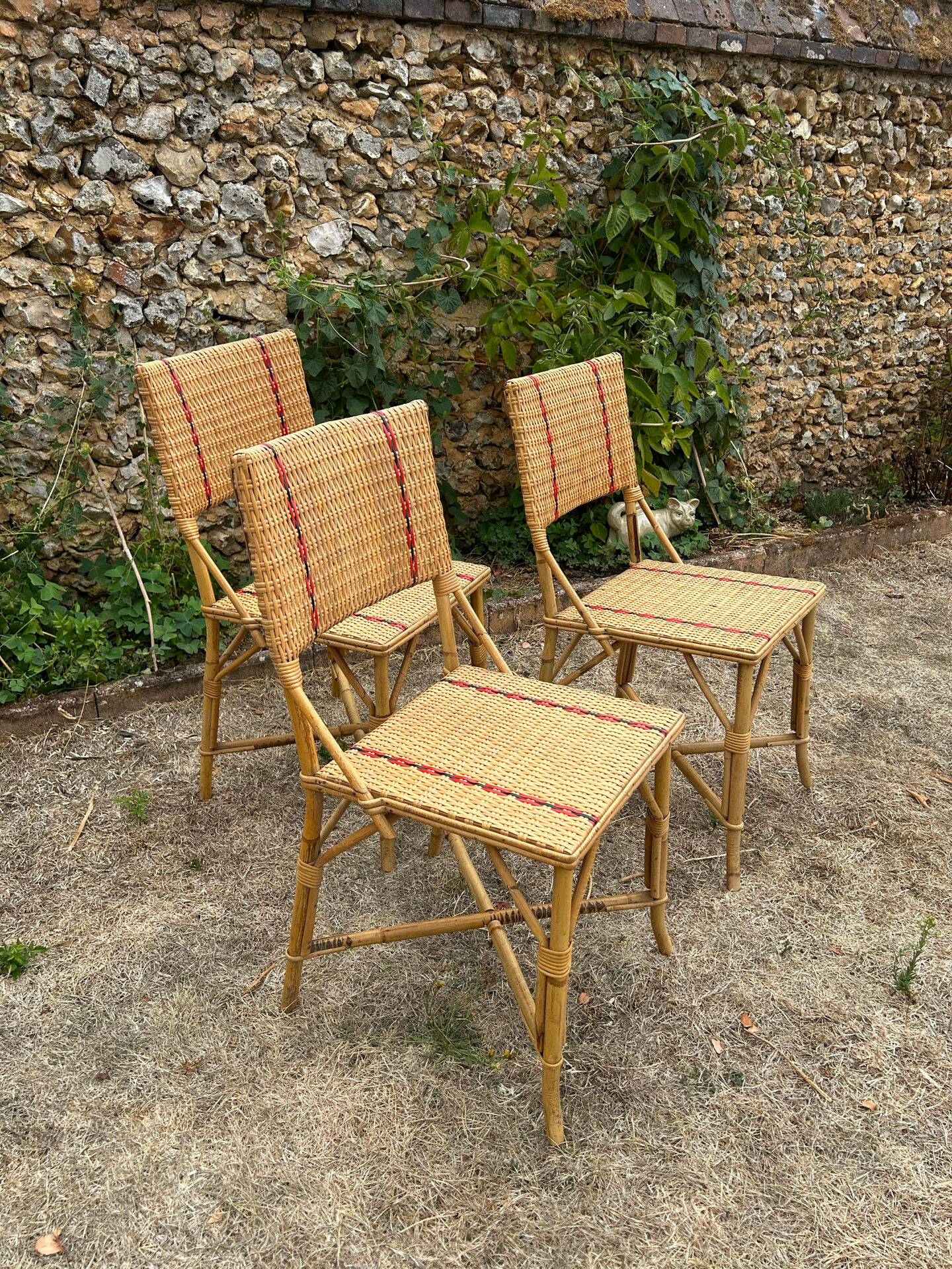 Set de 3 chaises en rotin vintage