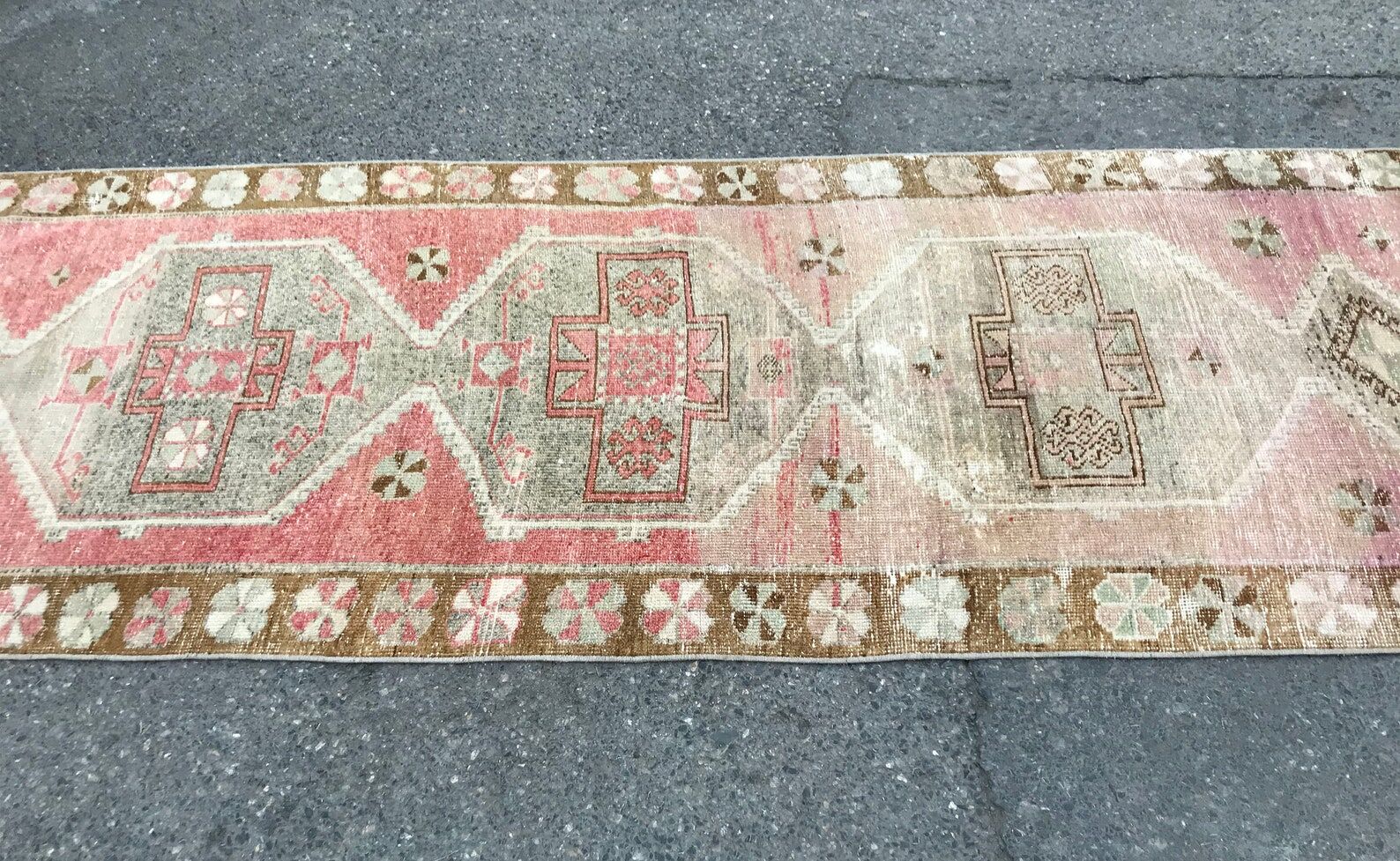 Handmade Distressed Oushak Runner Rug