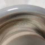 Bathroom lamp with light gray ceramic base,  and milky white opal glass.