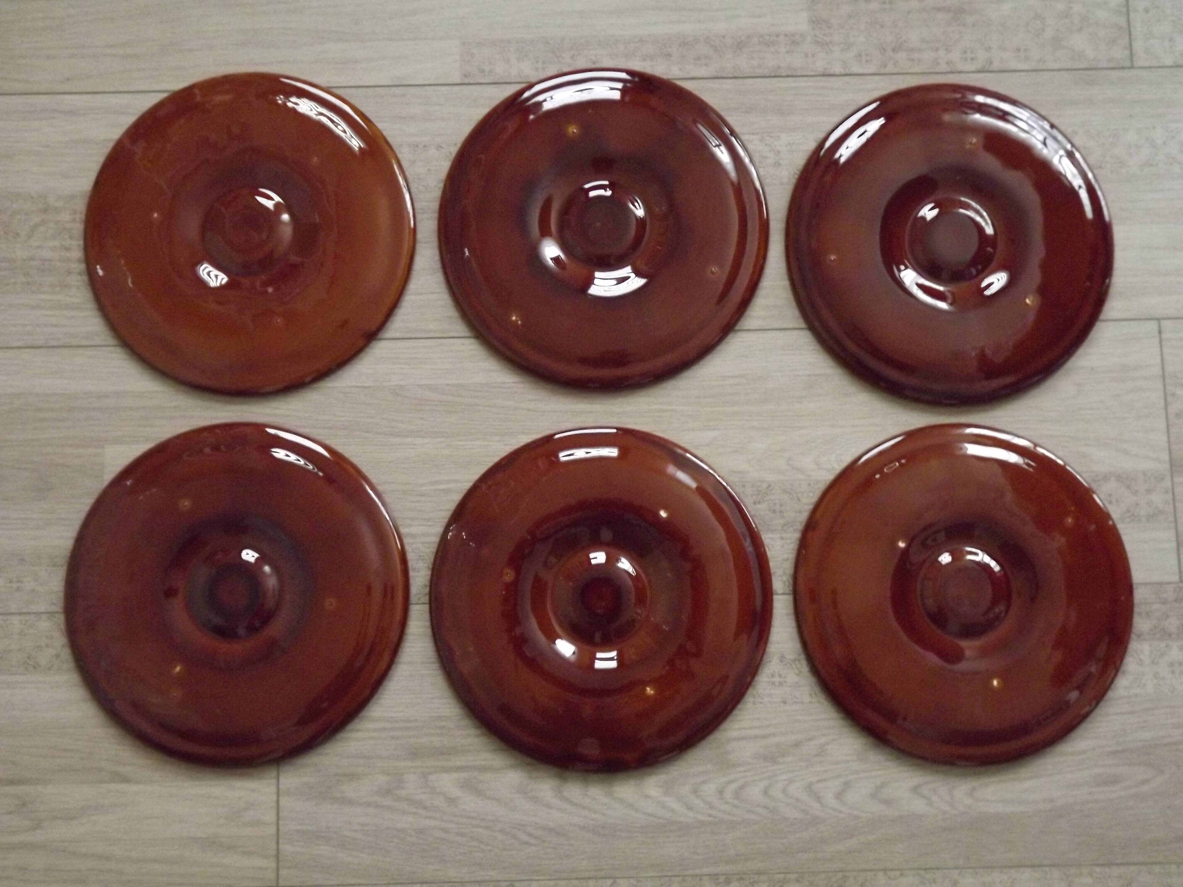 Set of 6 brown majolica oyster plates for 6 oysters and lemon 4951