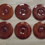 Set of 6 brown majolica oyster plates for 6 oysters and lemon 4951