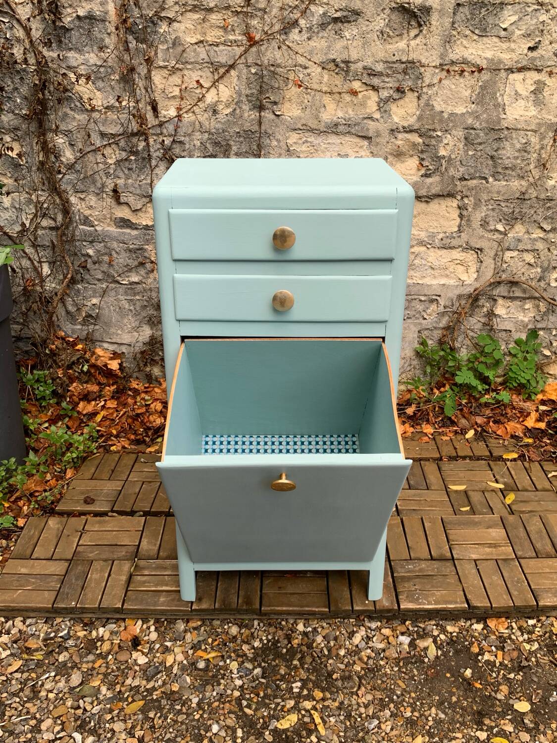 Vintage gray green bathroom chest of drawers