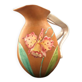 Vase pichet en céramique de Fiamma, Italie au décor floral vintage